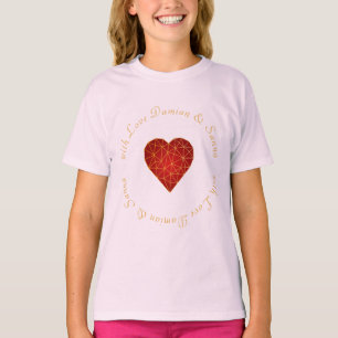 Moderne en luxe geometrische gouden rode hart lief t-shirt