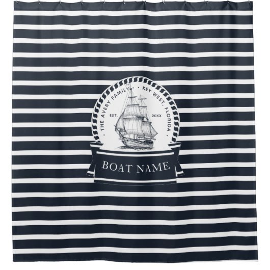 Moderne en Luxe Nautische Bootnaam Douchegordijn (Voorkant)
