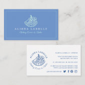 Moderne en minimale bakkerij Floral Tart Logo Blue Visitekaartje (Voorkant / Achterkant)