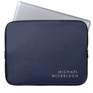Moderne en minimale donkerblauwe marine   jouw nam laptop sleeve