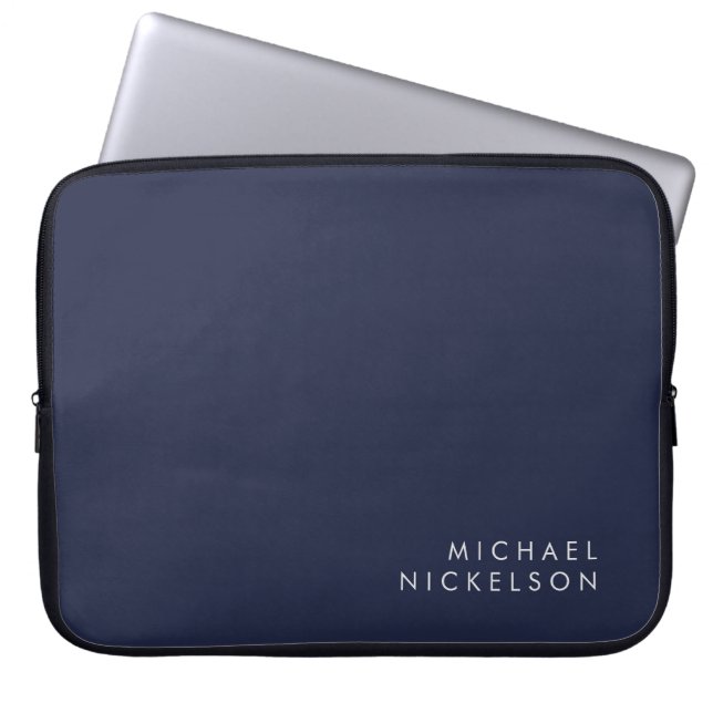 Moderne en minimale donkerblauwe marine | jouw nam laptop sleeve (Voorkant)