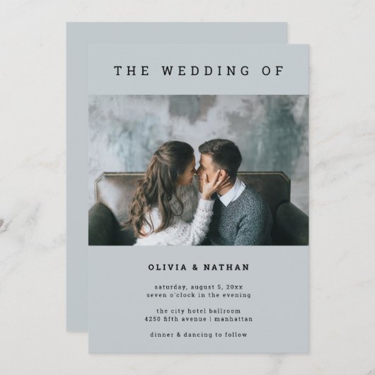 Moderne en minimale grijs | One Photo Wedding Kaart (Voorkant / Achterkant)