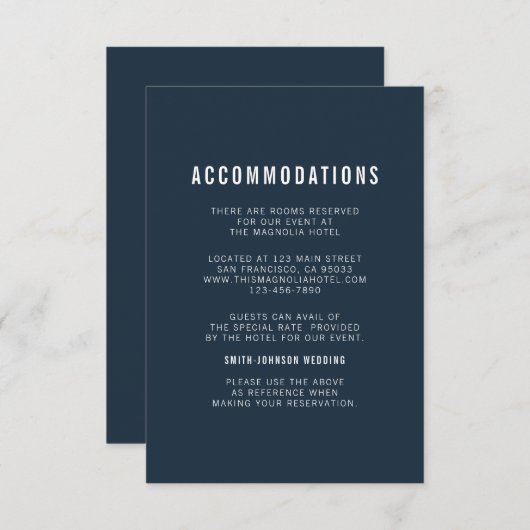 Moderne en minimale huwelijksaccommodatie informatiekaartje (Voorkant / Achterkant)