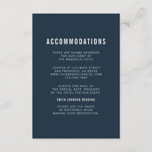 Moderne en minimale huwelijksaccommodatie informatiekaartje (Voorkant)
