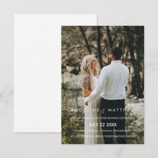 Moderne en minimale huwelijksfoto Uitnodigen Kaart (Voorkant / Achterkant)