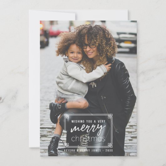 Moderne en minimale kerstfoto feestdagenkaart (Voorkant)