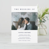 Moderne en minimale marine | One Photo Wedding Kaart (Staand voorkant)