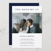 Moderne en minimale marine | One Photo Wedding Kaart (Voorkant / Achterkant)
