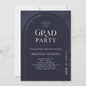 Moderne en Minimale Navy Boy's Graduation Party Kaart (Voorkant)