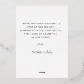 Moderne en minimale persoonlijke bruiloft bedankt folie feestdagenkaart (Achterkant)