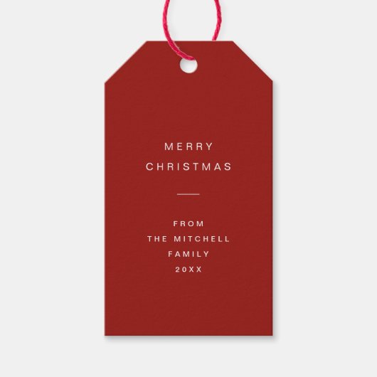 Moderne en minimale typografie | Rood kerstfeest Cadeaulabel (Voorkant)