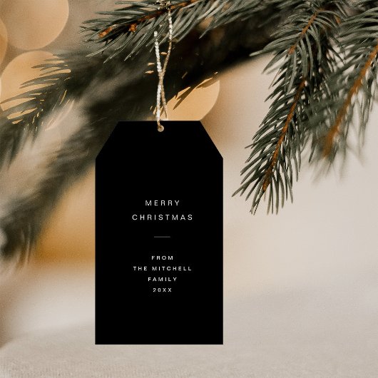 Moderne en minimale typografie | Zwarte Kerstmis Cadeaulabel