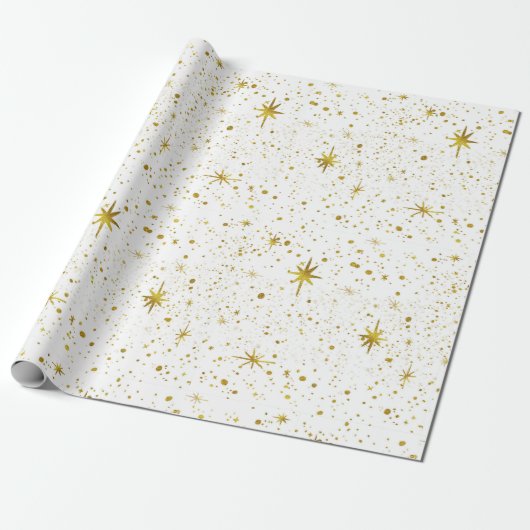 Moderne en minimale witte / gouden kosmische Star- Cadeaupapier (Uitgerold)