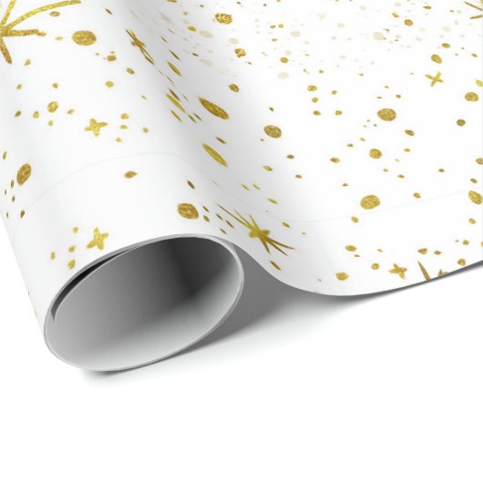 Moderne en minimale witte / gouden kosmische Star- Cadeaupapier (Rol Hoek)