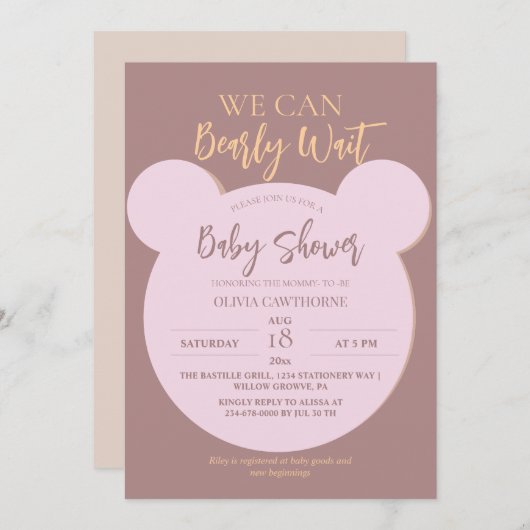 Moderne en minimalistische Beer Baby Shower Kaart (Voorkant / Achterkant)