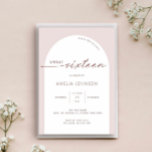 Moderne en minimalistische boog sweet sixteen kaart<br><div class="desc">Ontworpen om te coördineren met onze Modern Boho Arch Collectie, deze moderne verjaardagsuitnodiging voor 16 jaar bevat de trendy en populaire boog in wit op een beige roze achtergrond, gekoppeld aan een scriptlettertype. Voor meer geavanceerde aanpassingen van dit ontwerp, bijvoorbeeld het wijzigen van de lay-out, het lettertype of de tekstgrootte,...</div>