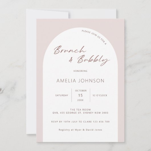 Moderne en minimalistische boogbrunch en bubbly kaart (Voorkant)