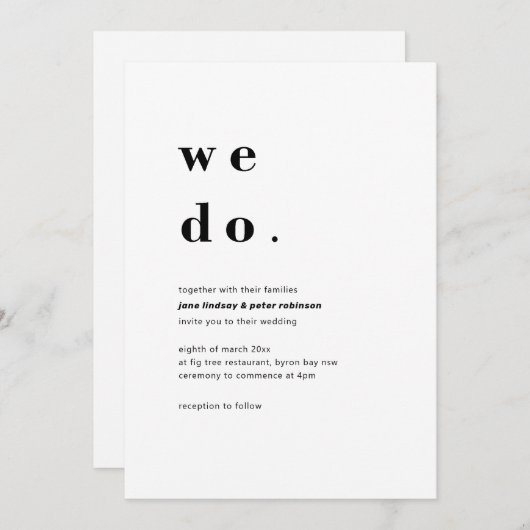 Moderne en minimalistische bruiloft voor typografi kaart (Voorkant / Achterkant)