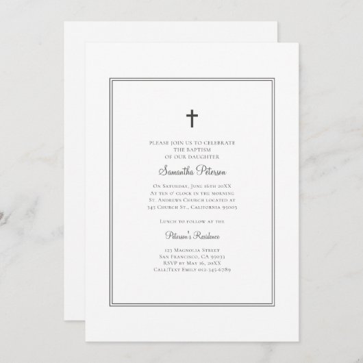 Moderne en minimalistische doopuitnodiging kaart (Voorkant / Achterkant)