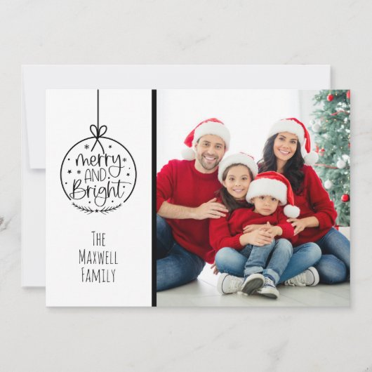 Moderne en minimalistische foto Merry Bright Chris Feestdagenkaart (Voorkant)