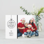 Moderne en minimalistische foto Merry Bright Chris Feestdagenkaart (Staand voorkant)