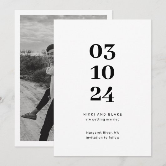 Moderne en minimalistische foto save the date kaart (Voorkant / Achterkant)