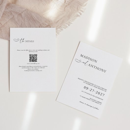 Moderne en minimalistische QR-code in één bruiloft Kaart