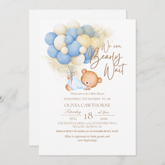 Moderne en minimalistische Teddy Bear Baby shower Kaart (Voorkant / Achterkant)