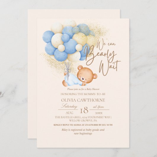 Moderne en minimalistische Teddy Bear Baby shower Kaart (Voorkant / Achterkant)