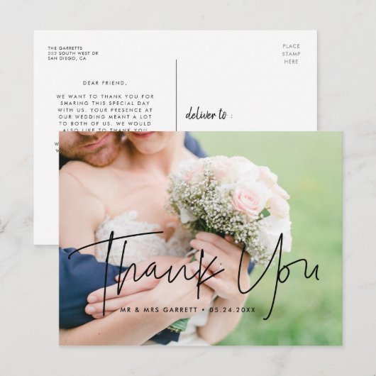 Moderne en minimalistische trouwfoto bedankt briefkaart (Voorkant / Achterkant)