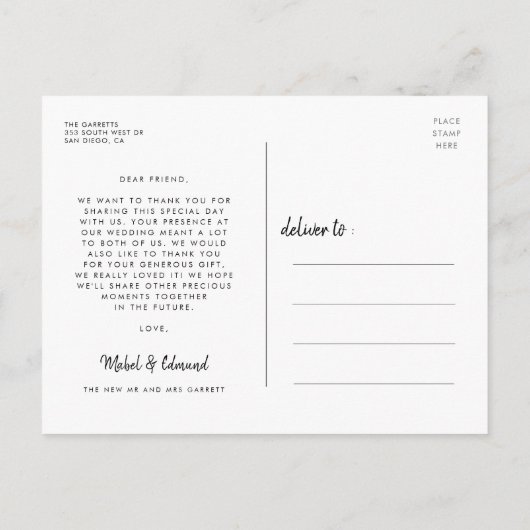 Moderne en minimalistische trouwfoto bedankt briefkaart (Achterkant)