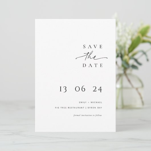 Moderne en minimalistische typografie save the dat kaart (Staand voorkant)