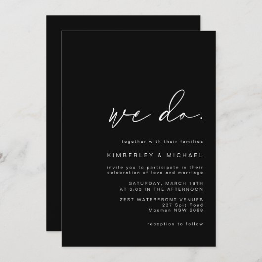 Moderne en minimalistische zwarte en witte uitnodi kaart (Voorkant / Achterkant)