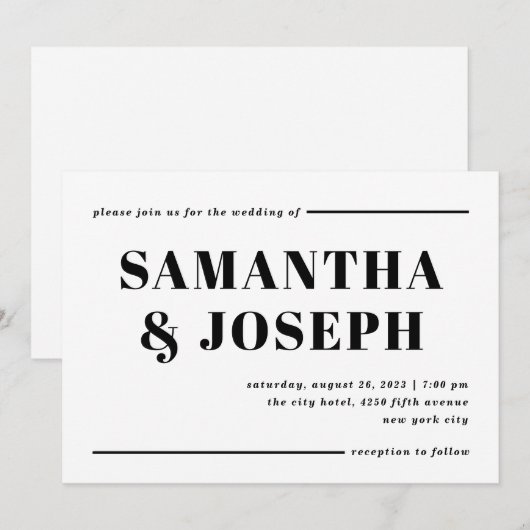 Moderne en oude typografie | Minimale bruiloft Kaart (Voorkant / Achterkant)