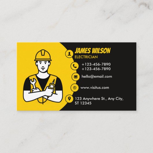 Moderne en  professionele elektricien visitekaartje (Voorkant)