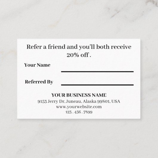 Moderne en professionele fotograaf aanbevelingskaartje (Achterkant)