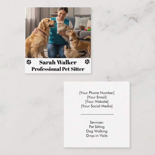 Moderne en professionele huisdierenoppas vierkante visitekaartje (Voorkant / Achterkant)
