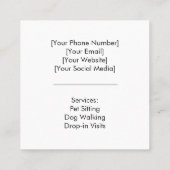 Moderne en professionele huisdierenoppas vierkante visitekaartje (Achterkant)