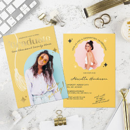 Moderne en Retro Gele Glitter Afstudeeruitnodiging Folie Uitnodiging