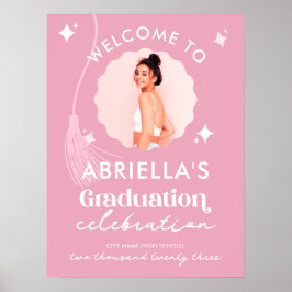 Moderne en Retro Roze Afstudeer Welkom Poster