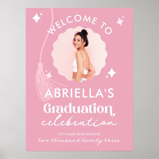 Moderne en Retro Roze Afstudeer Welkom Poster (Voorkant)