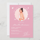 Moderne en Retro Roze Afstudeerfeest Kaart (Achterkant)