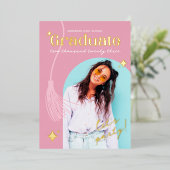 Moderne en Retro Roze Glitter Afstuderen Folie Uitnodiging (Staand Voorkant)