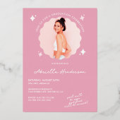 Moderne en Retro Roze Glitter Afstuderen Folie Uitnodiging (Achterkant)