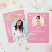 Moderne en retroroze Afstuderen Folie Uitnodiging