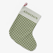 Moderne en rustieke Green Gingham Grote Kerstsok (Voorkant (Hangend))