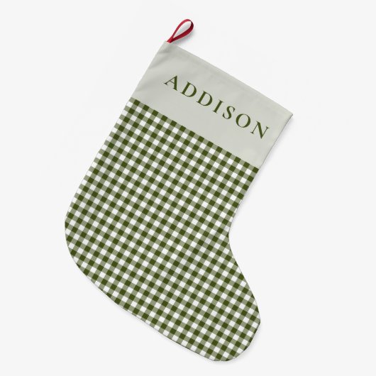 Moderne en rustieke Green Gingham Grote Kerstsok (Voorkant (Hangend))