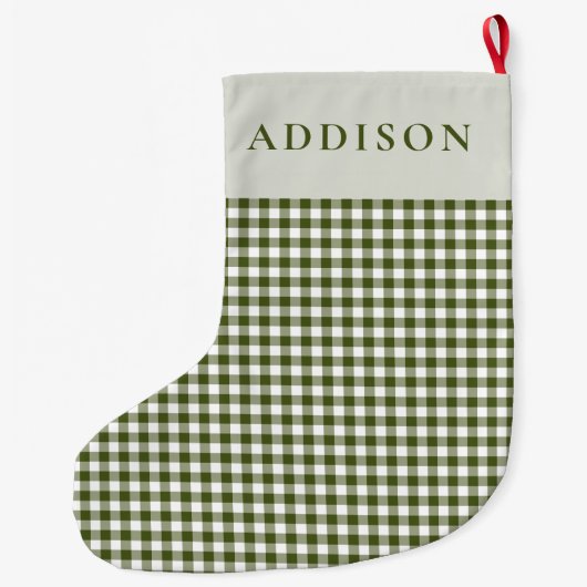 Moderne en rustieke Green Gingham Grote Kerstsok (Achterkant)