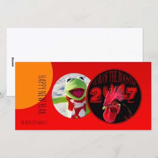 Moderne en rustieke Haan Jaar Fotokaart Feestdagenkaart (Voorkant / Achterkant)
