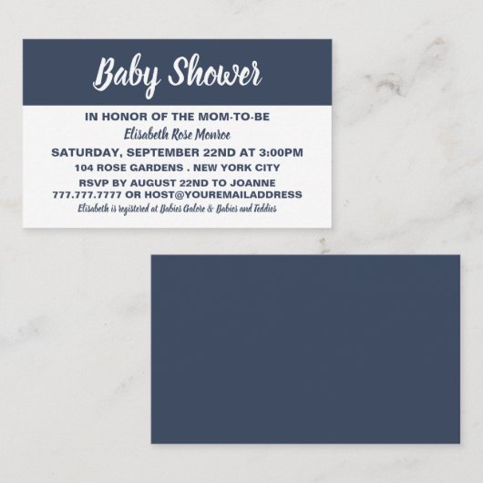 Moderne en stijlvolle Baby shower Ticket-uitnodigi Visitekaartje (Voorkant / Achterkant)